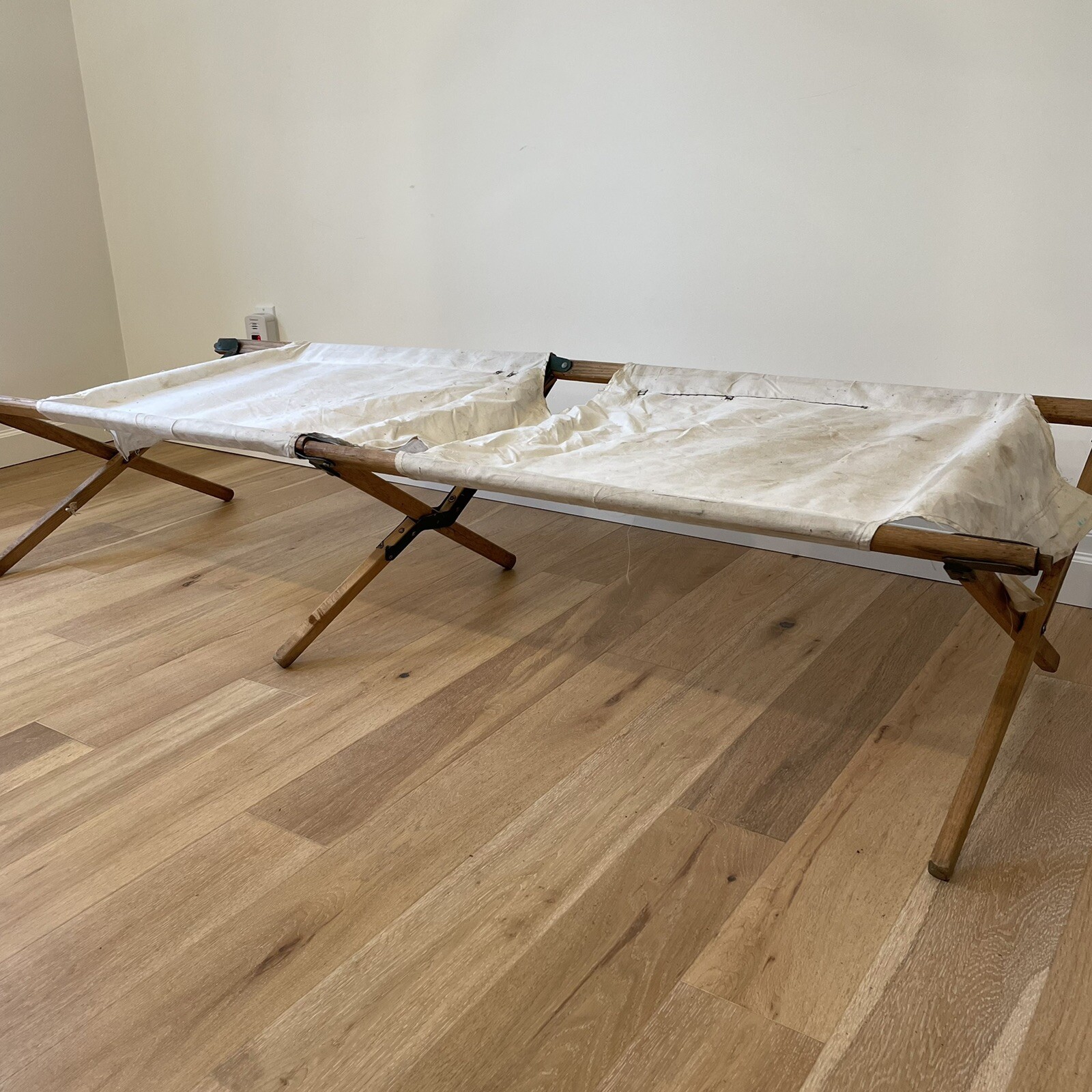 Wwii US Army Wood Canvas Folding Field Cot Stretcher Bed Original Equipment