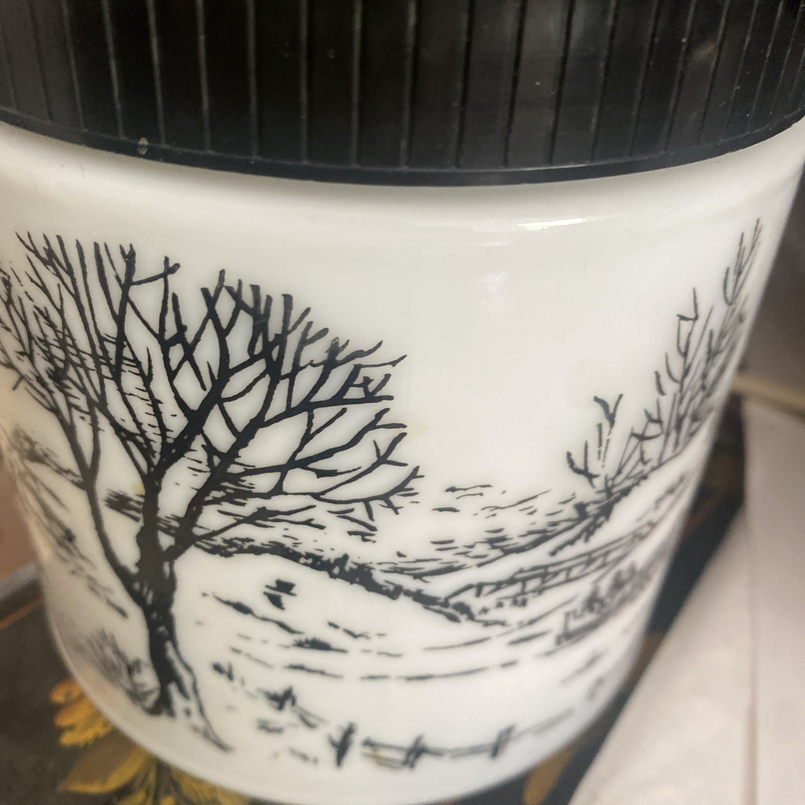 Vintage 1960s Maxwell House Milk Glass Coffee Canister- Winter Scene authentic