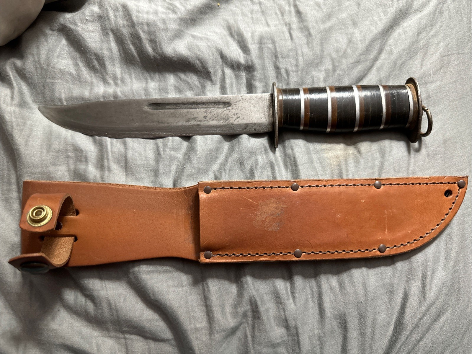 Vintage Unmarked Trench Art Fixed Blade Knife & Sheath, War, Military, Combat Go
