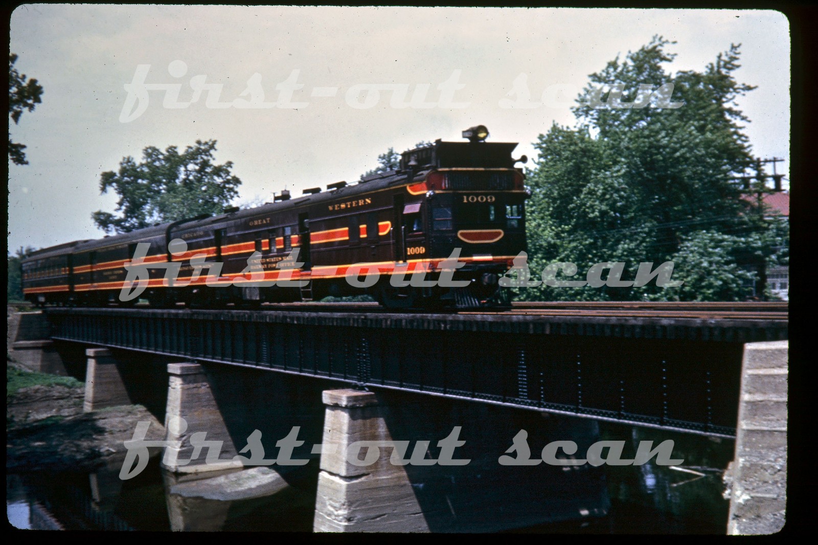 R DUPLICATE SLIDE - Chicago Great Western CGW 1009 Motorcar Forest Park IL 1950