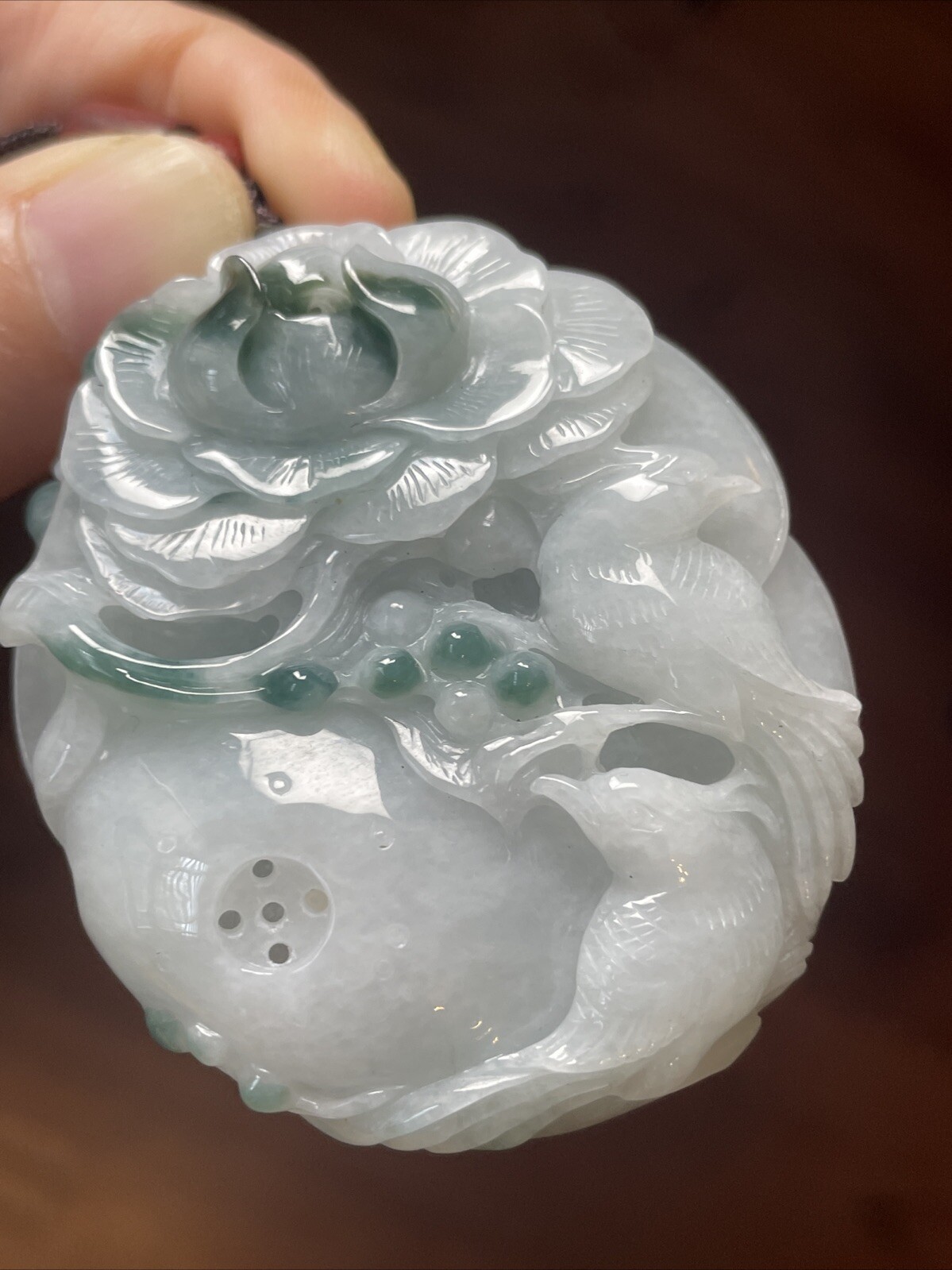 純天然翡翠A貨 老坑精雕雙喜臨門花開富貴 肉質細膩水頭足 實物飄綠花 Genuine Grade A Burma Jade Jadeite