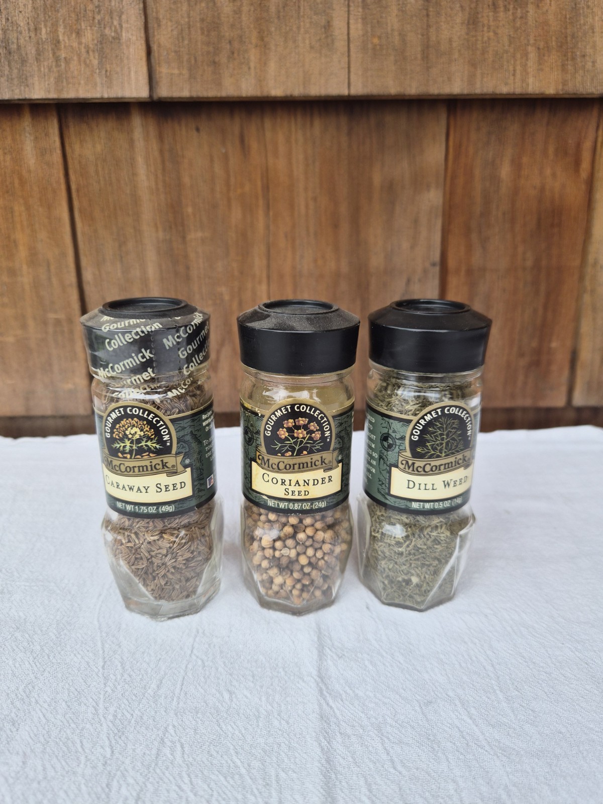 VTG Lot of 3 McCormick Gourmet Collection Spice Jars Black Lids (with Contents)