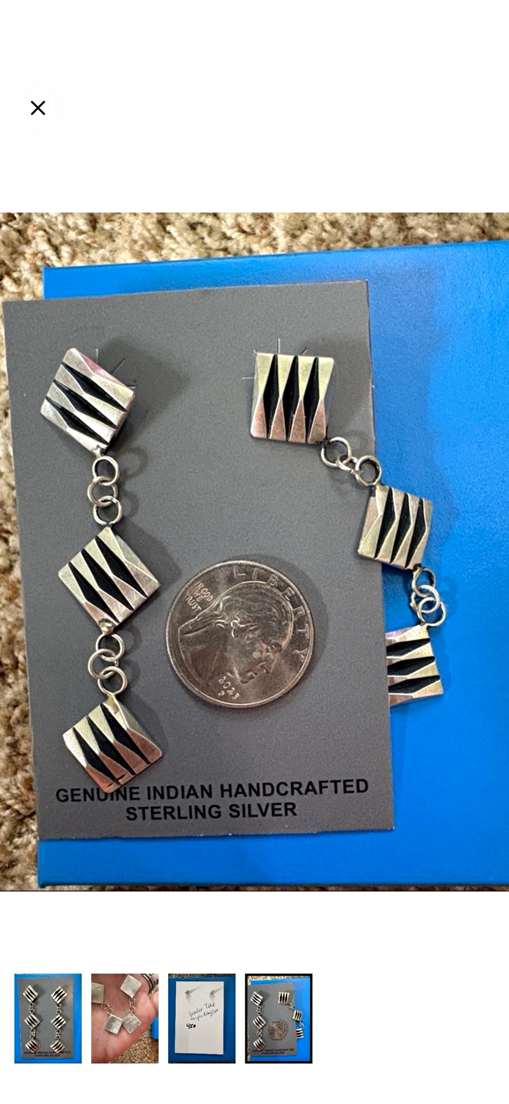 Leander Tahe Handmade Sterling Silver Triple Dangle Earrings, Native American