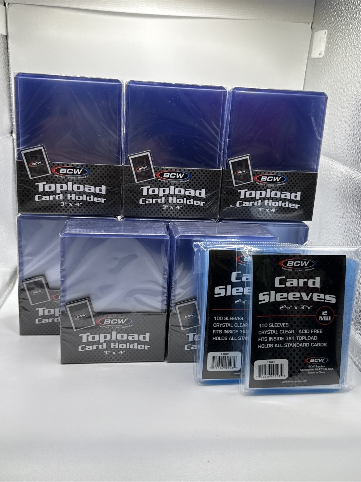 BCW 3X4 35pt Standard Toploaders 8 Packs of 25 (200) with 200 BCW Soft Sleeves