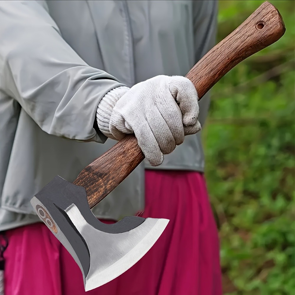 Professional 12.01-inch Backyard Axe, Carbon Steel Forged Axe with Wooden Handle
