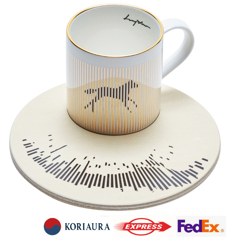 LUYCHO Locomotion Mirror Cup & Wooden Saucer Set Anamorphosis Art Korea NEW