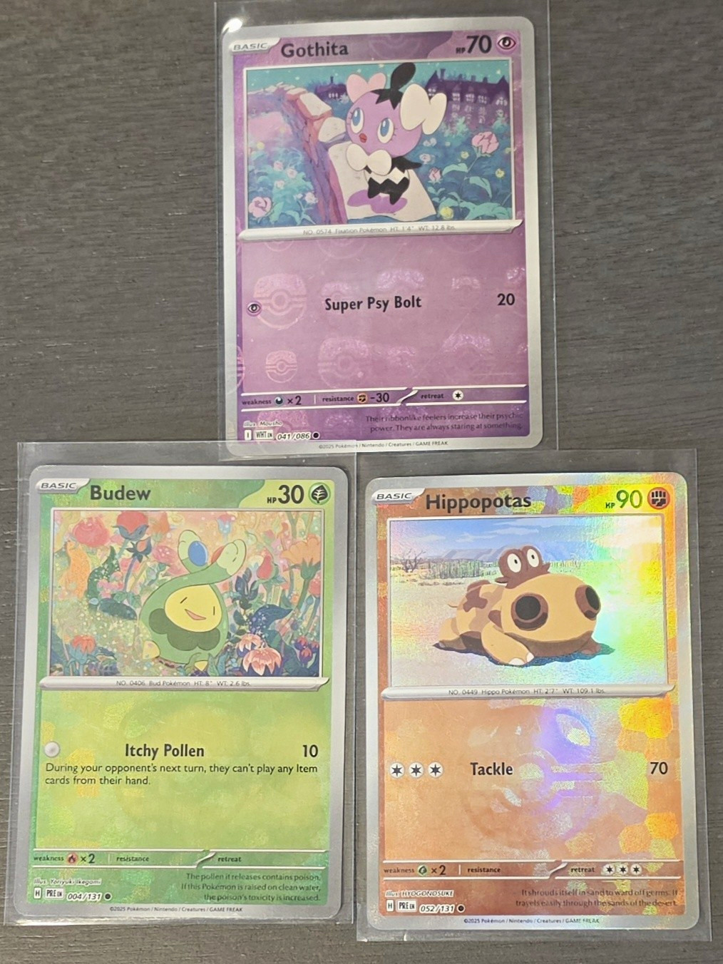 Nintendo Pokémon TCG Rare Card Lot (3)  Gothic, Budew, Hippopotas
