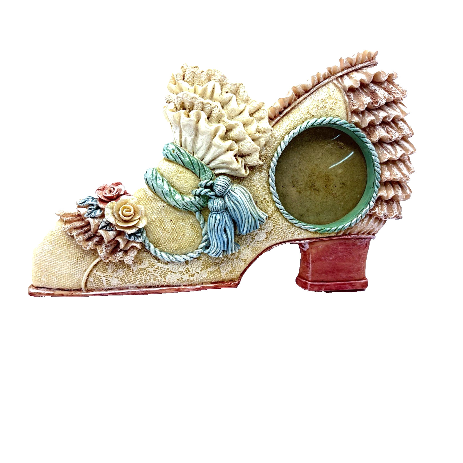 Vintage Victorian Shoe 3D Picture Frame Detailed Flowers Tassels 6.5\