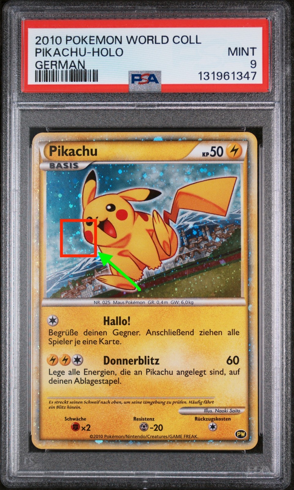 2010 POKEMON WORLD COLLECTION PIKACHU-HOLO GERMAN PSA 9 (WITH HOLO SWIRL 🌀)
