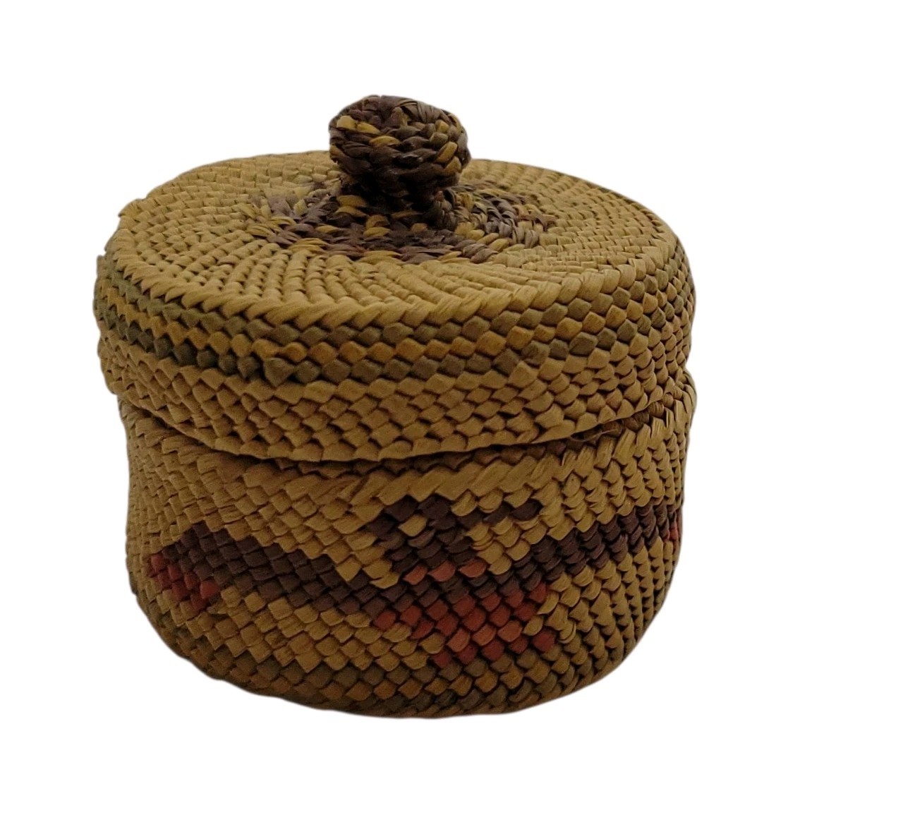 Antique c1920s Nooksack/Coast Salish Miniature Covered Basket Thunderbird Note