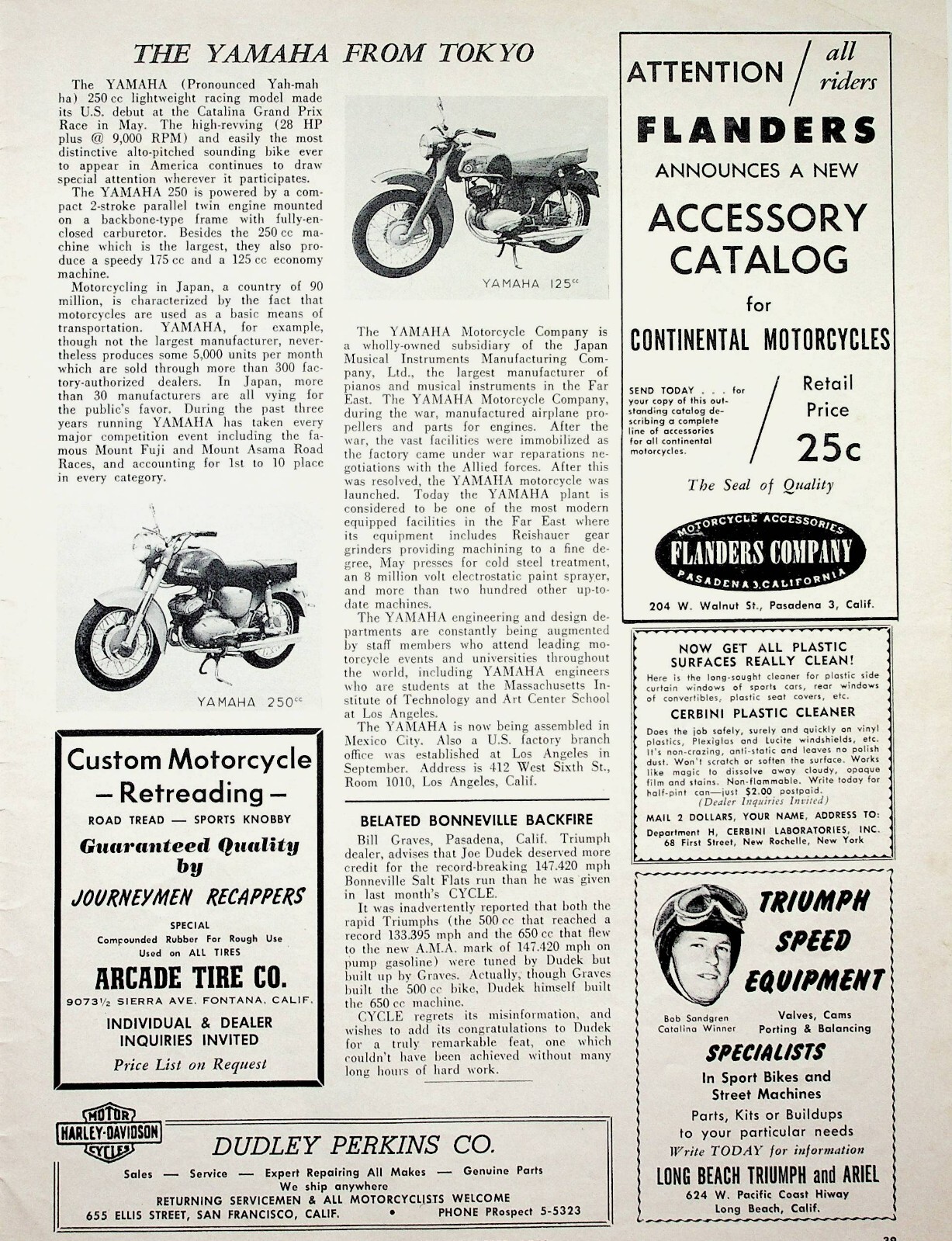 1958 Introducing The Yamaha Motorcycle From Tokyo - 1-Page Vintage Article