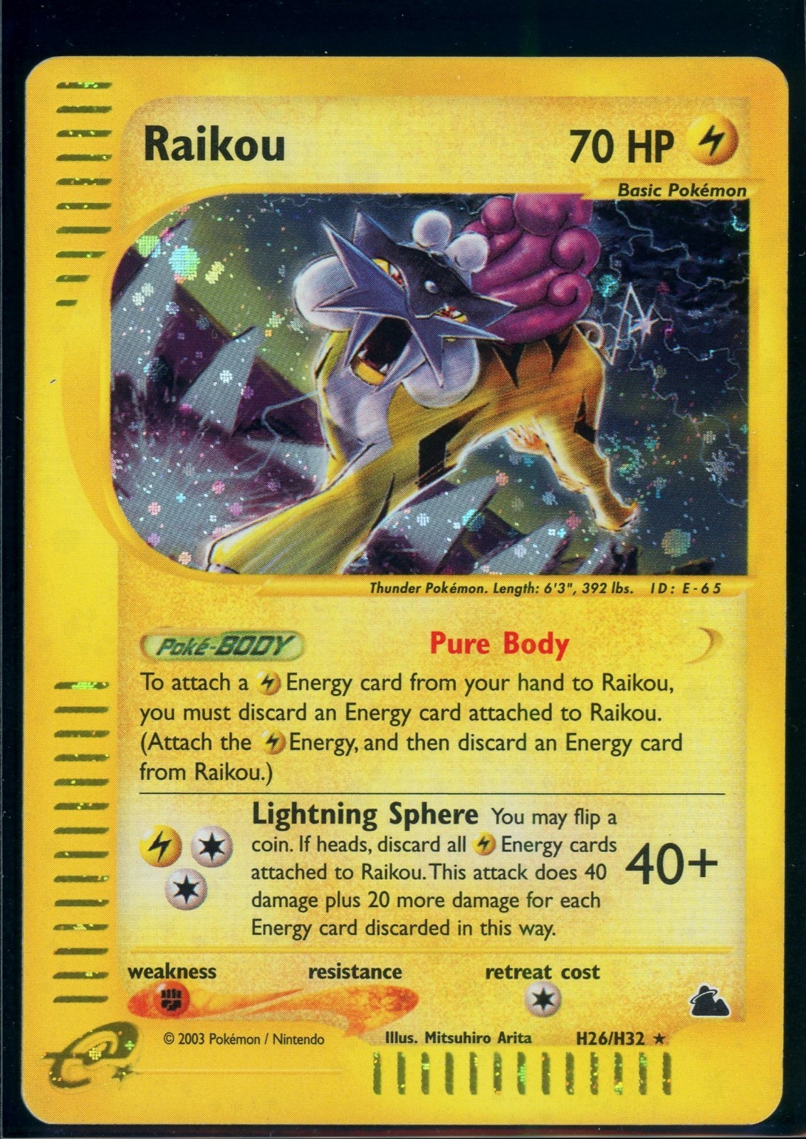 Pokemon SKYRIDGE - #H26/H32 Raikou - Holo - ENG - SWIRL - Lightly Played+