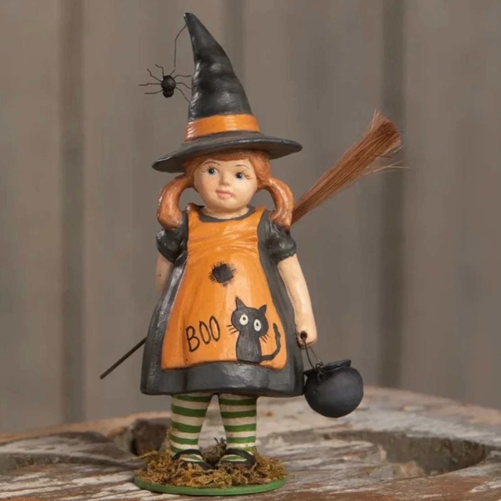 Bethany Lowe Winnie Girl Child In Witch Costume w/ Hat Cauldron Halloween NEW