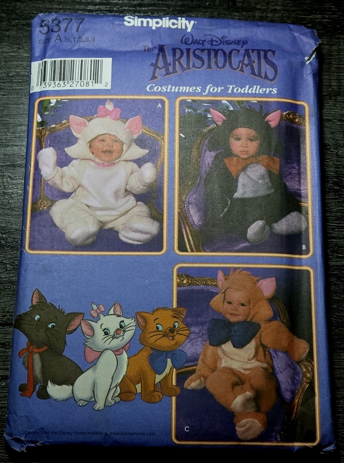 Simplicity 5377 Walt Disney Aristocats Costumes for Toddlers Size 1/2, 1, 2, 3,4