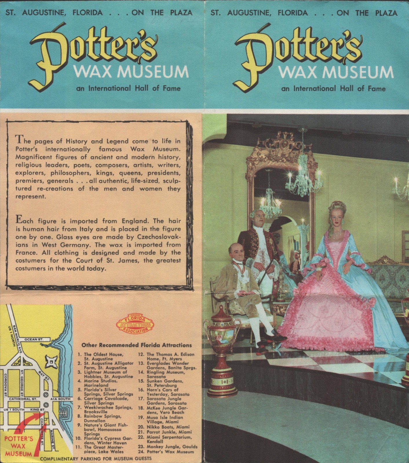 1960s POTTER'S WAX MUSEUM vintage tourist brochure ST. AUGUSTINE, FLORIDA