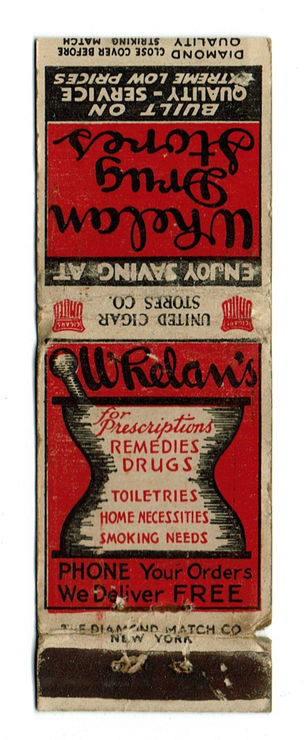 Whelan Drug Stores Vintage Matchbook Cover