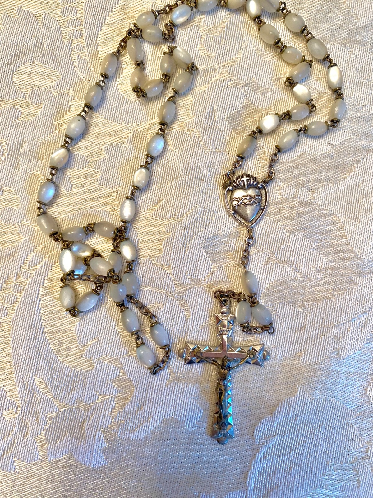Vintage Italian Sterling Silver Rosary Crucifix Mother of Pearl 25.07
