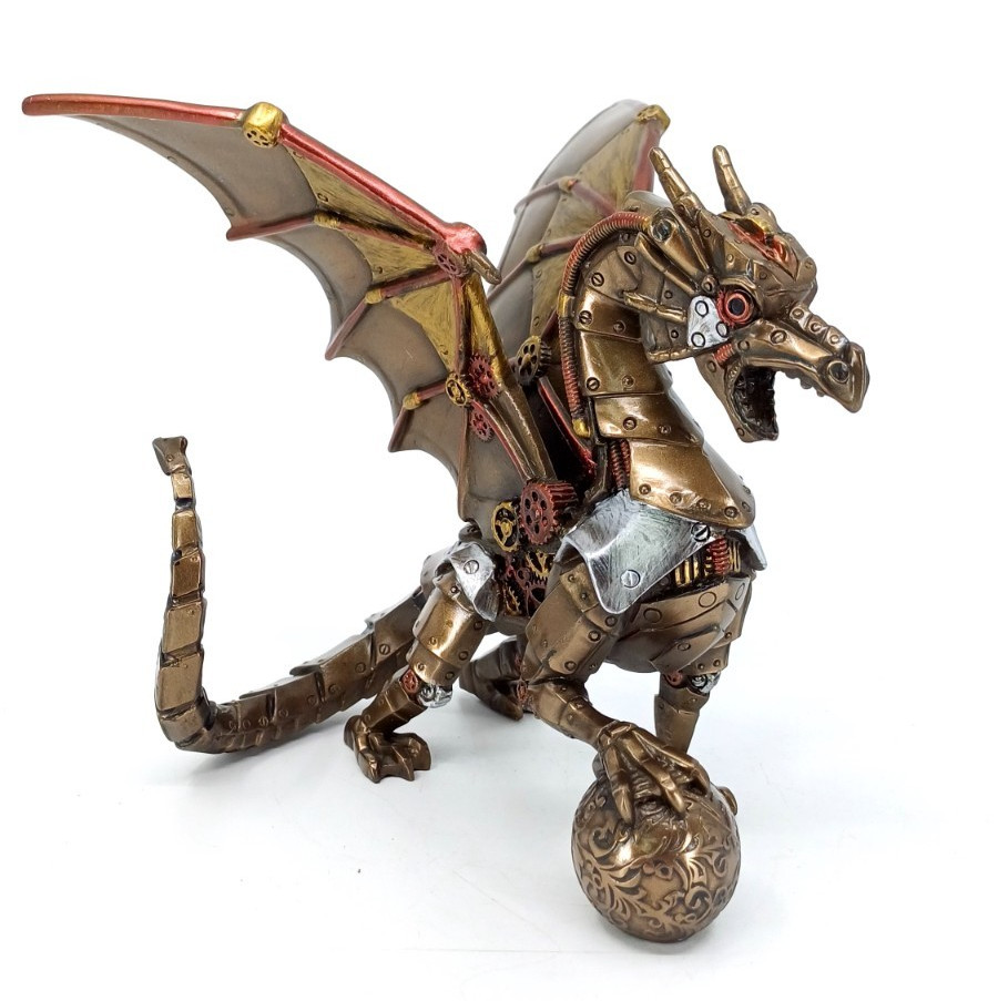 Veronese Design Mechanical Dragon Figurine Industrial Sci Fi Winged Beast Decor