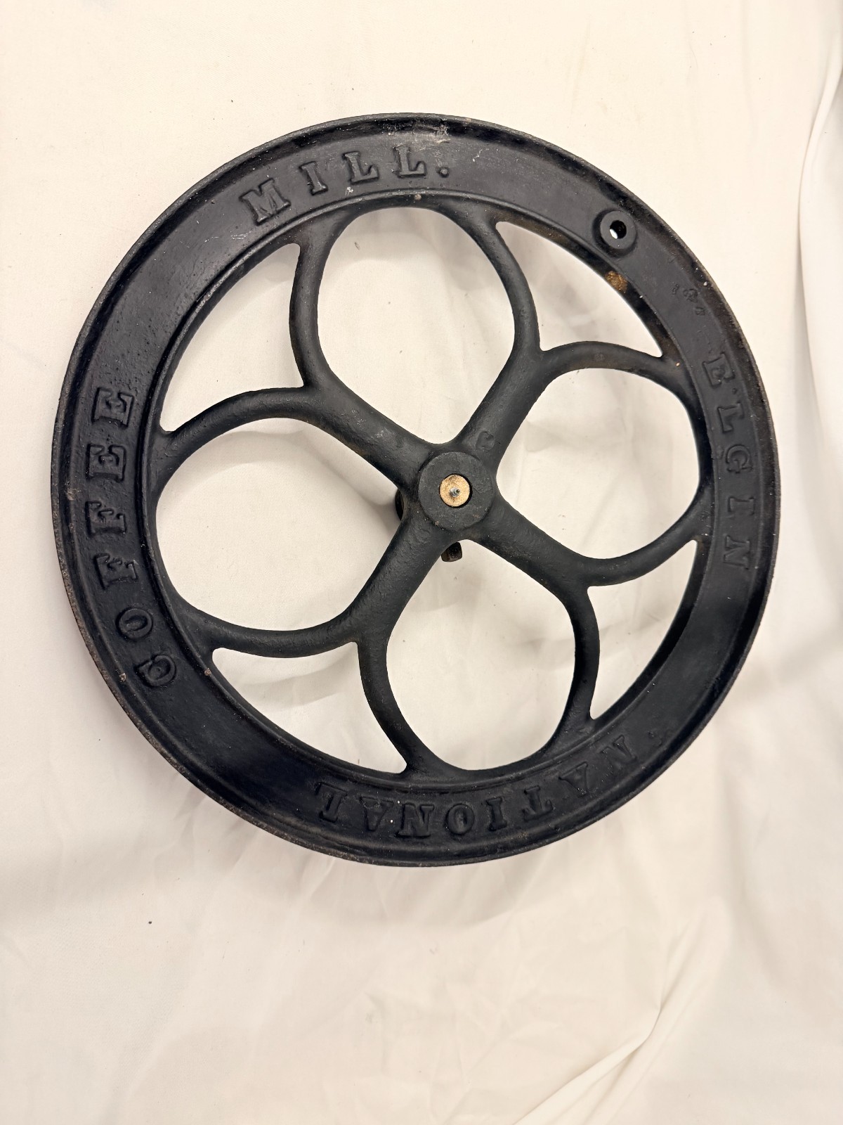 OLD VTG CAST IRON USA IL ELGIN NATIONAL COFFEE MILL HAND WHEEL CRANK 15\