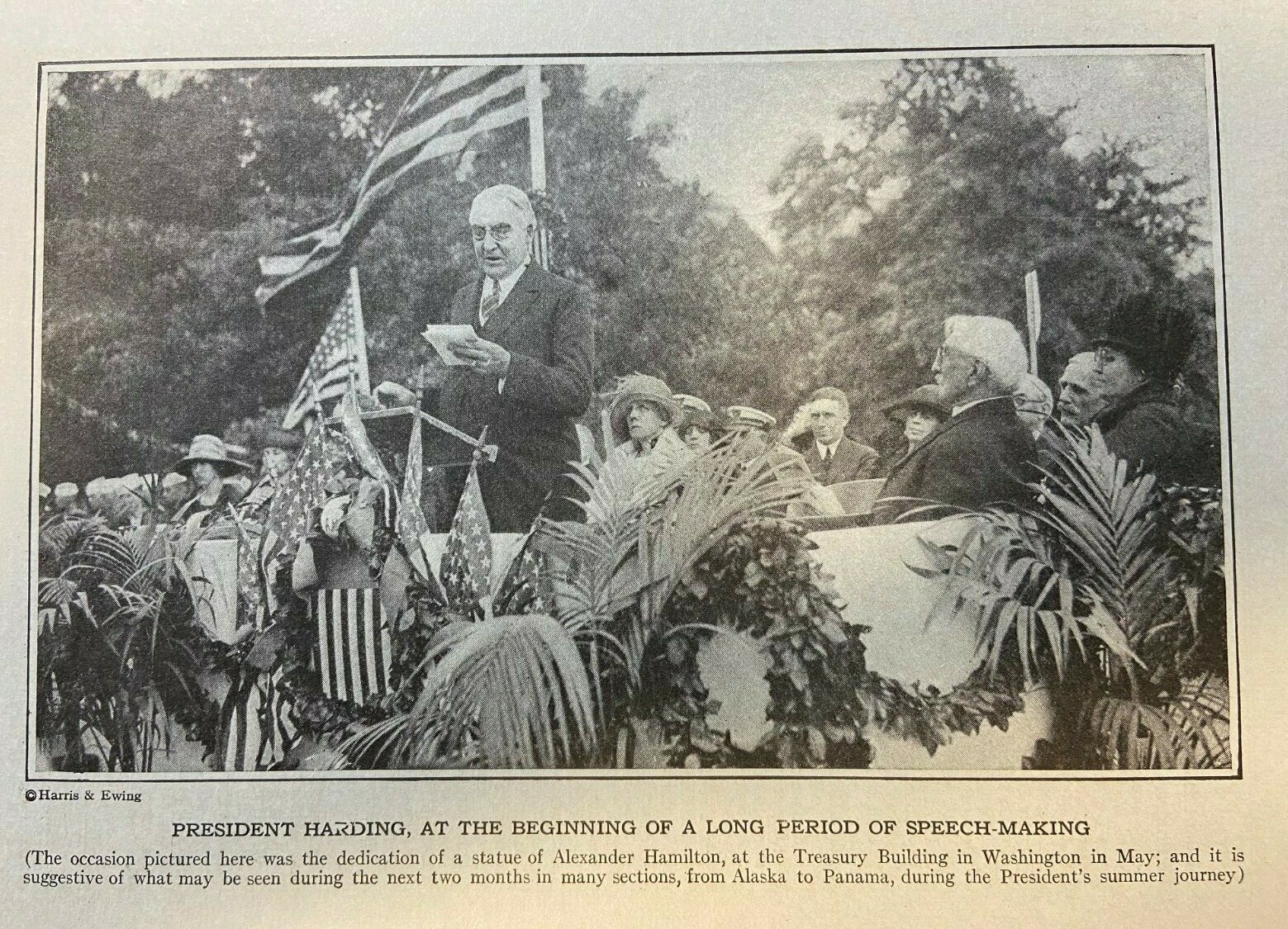 1923 Vintage Magazine Illustration President Warren Harding Speaking 
