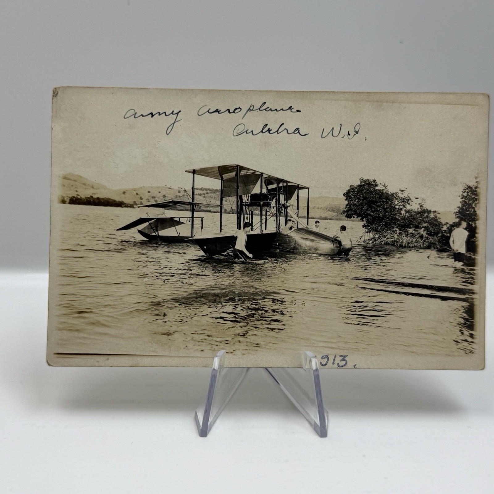 Vintage - 1913 ANTIQUE RPPC MILITARY ARMY AEROPLANE AT CULEBRA PR -  Postcard