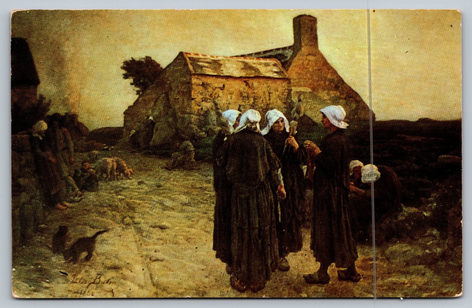 Normandy Cottage Twilight by Jules Breton Vintage Postcard Oshkosh WI
