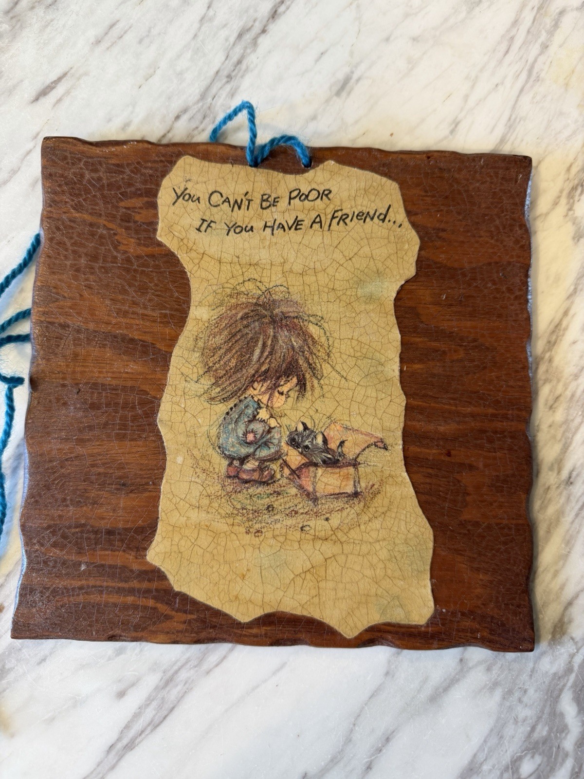 Vtg 70s Friendship Kitty Cat Wall Plaque You Can’t Be Poor If You Have A Friend