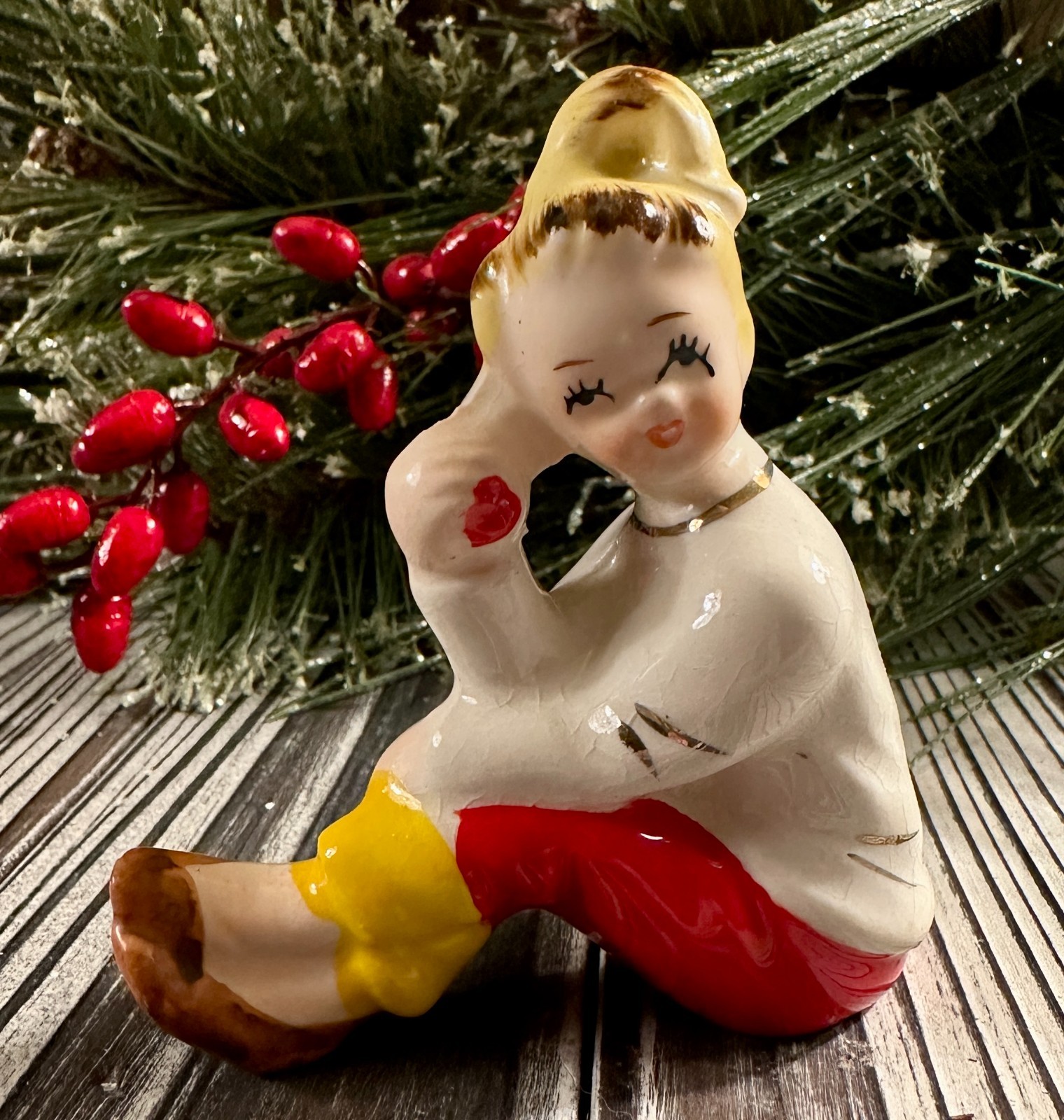 Vtg 1950s Ceramic Teen Girl On Phone Figurine Teeny Bopper Japan Kitsch MidCentu