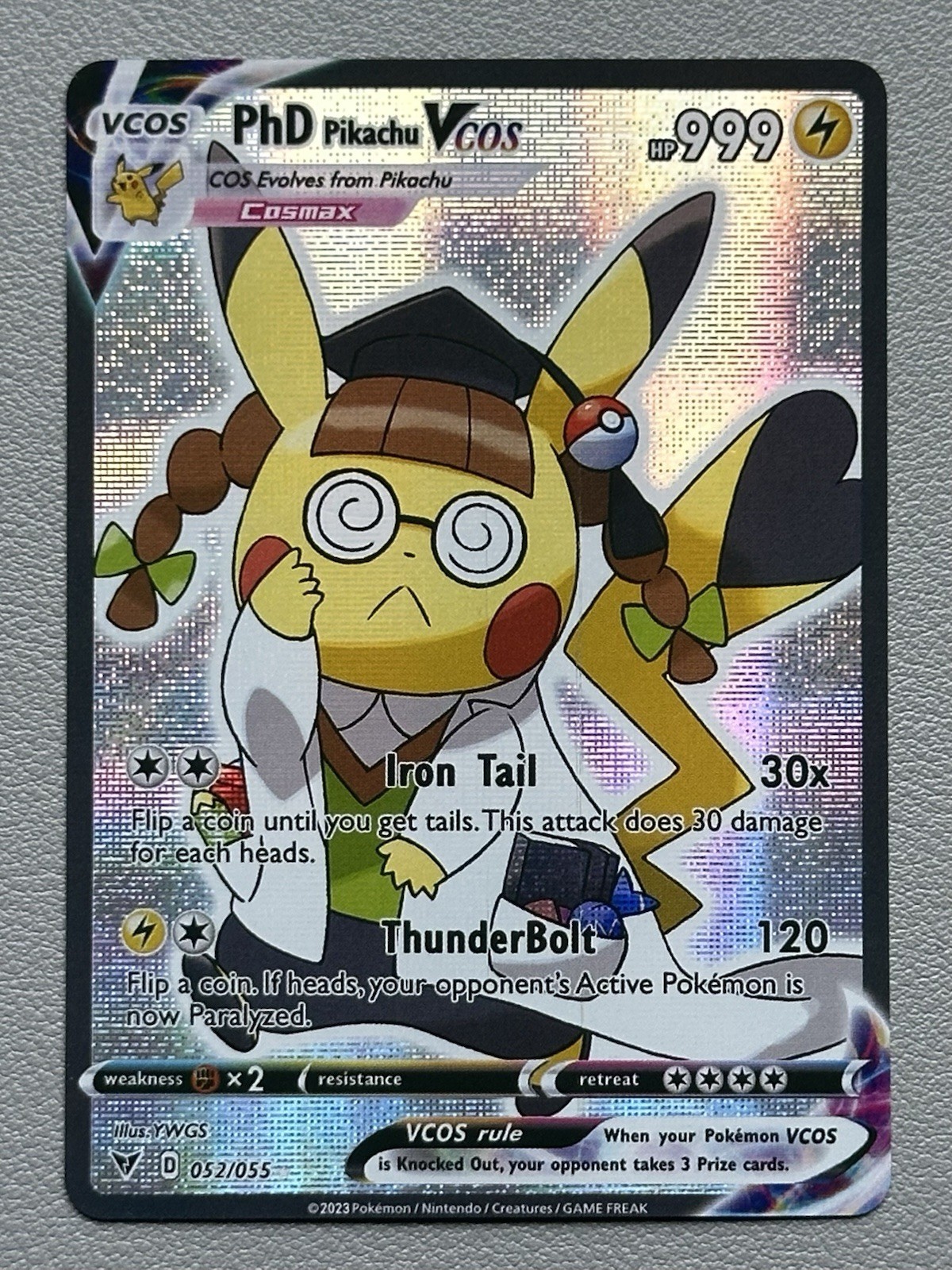 PhD Pikachu VCOS 052/055 Full Art Holo Custom Pokémon Card