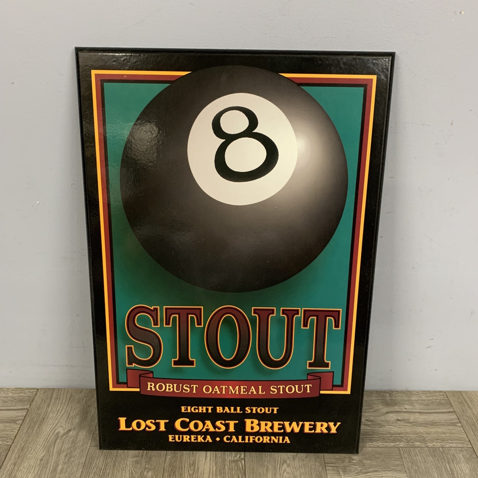 VTG Lost Coast Brewery Art 8 Ball Stout Wood Sign Advertising Distributer Rare