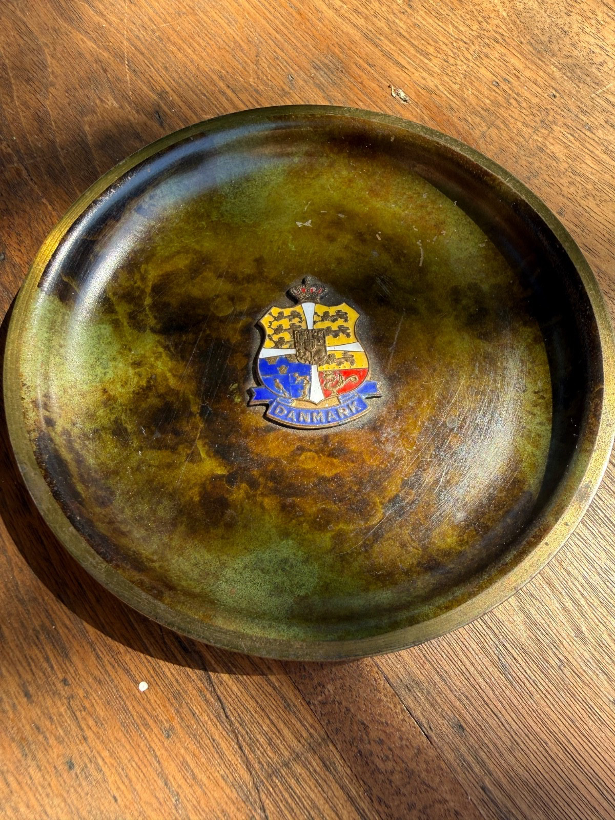 Vintage Argentor Denmark Bronze Trinket Dish Tray Enamel Coat of Arms Danmark 88