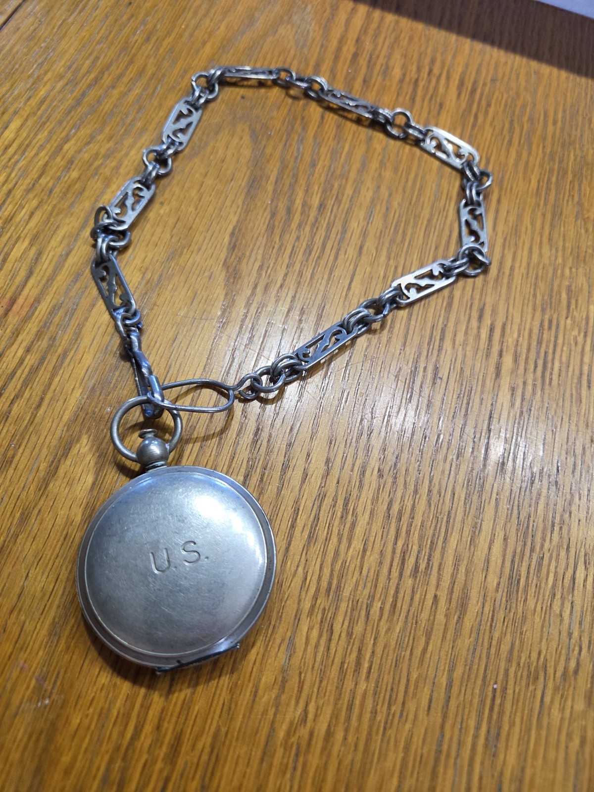 Vintage Wittnauer WWII US Army Military Pocket Compass and heavy chain watch fob