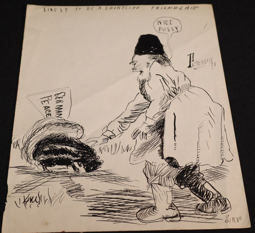 WWI Pen Art Illustration Drawing \'Germany Peace Skunk Short Lived\' Peterson 1918