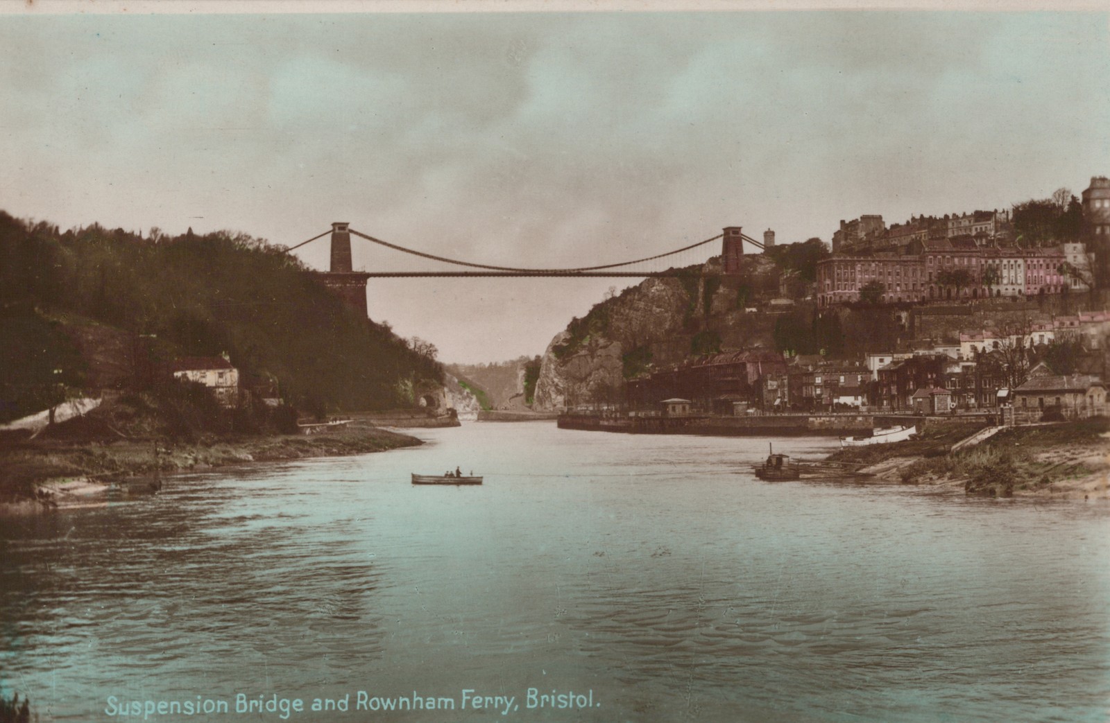 Clifton Suspension Bridge & Rownham Ferry Bristol RPPC Tinted Real Photo
