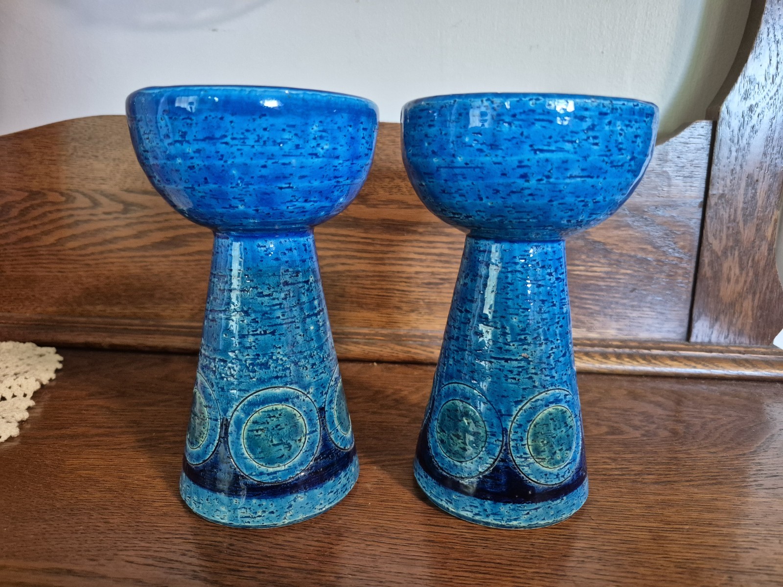 Aldo Londi ROSENTHAL NETTER Rimini Blue Pair of Candle Holders  ITALY 