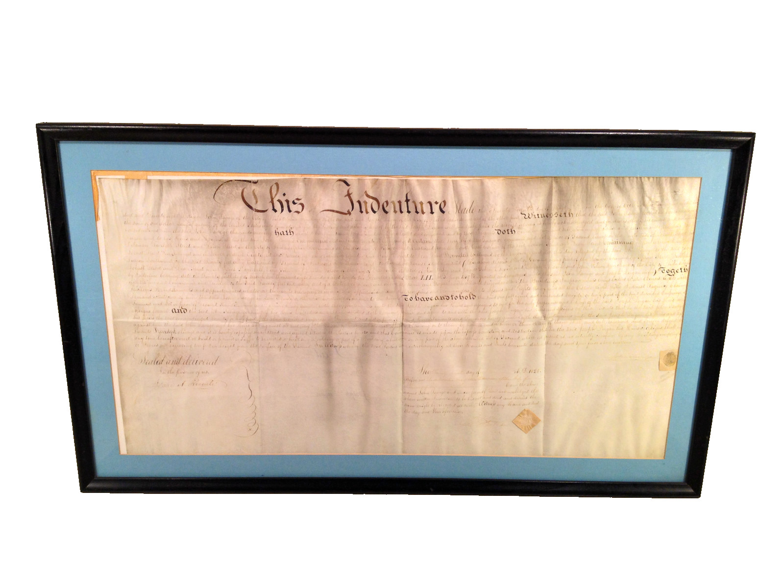 1828 Indenture Document in Frame Joseph Dugan from the Gibsons (James - a lawyer