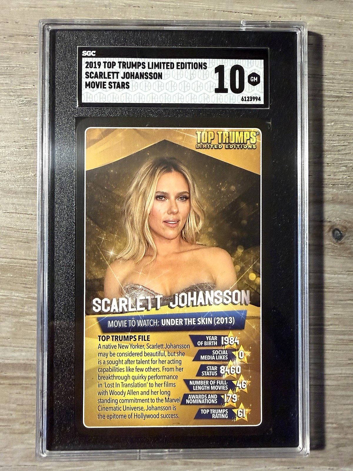 2019 Top Trumps Limited Editions Movie Stars Scarlett Johansson SGC 10 GEM POP 2