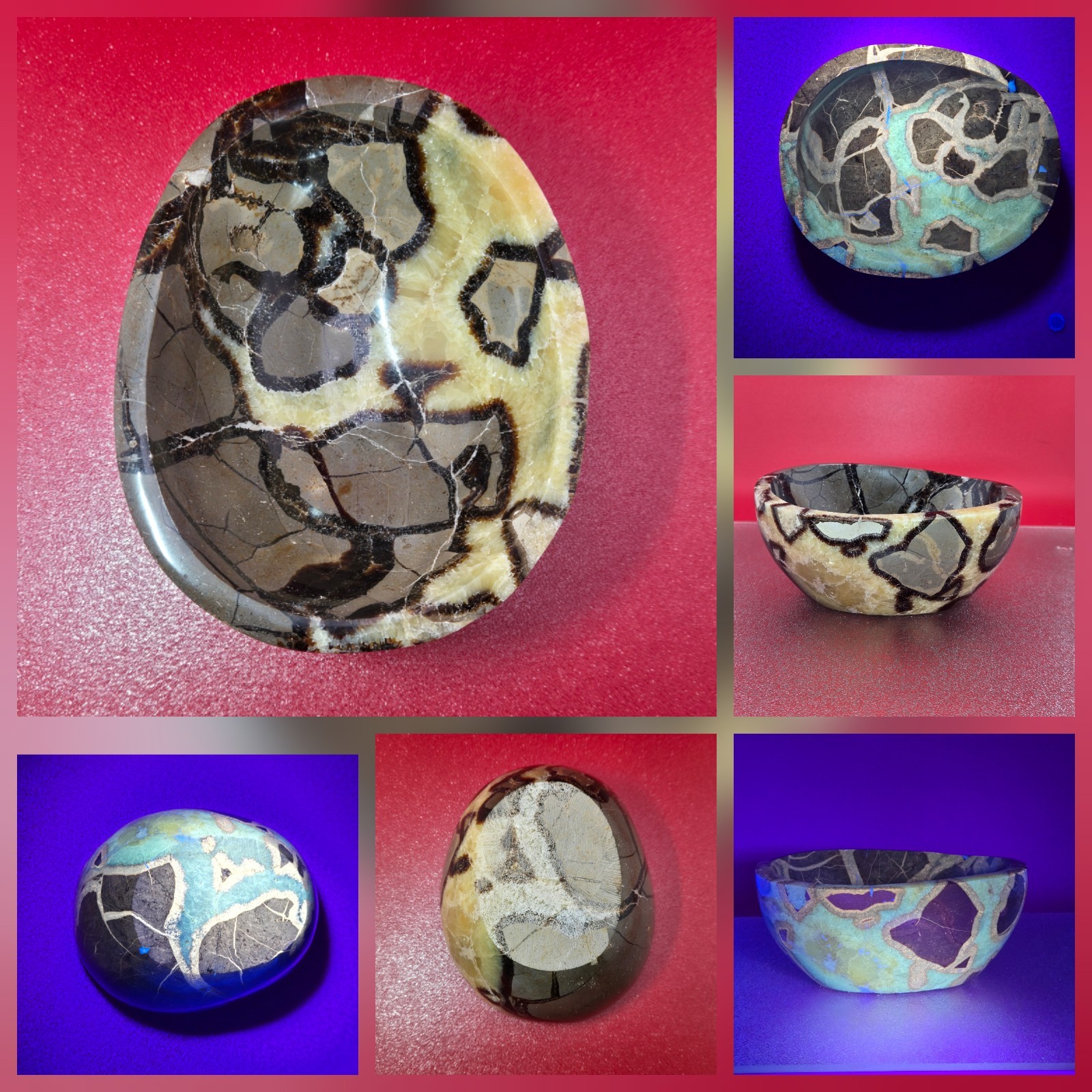 3.2 Lb Big Natural UV Dragon Septarian Quartz Crystal Bowl Carving Reiki Healing