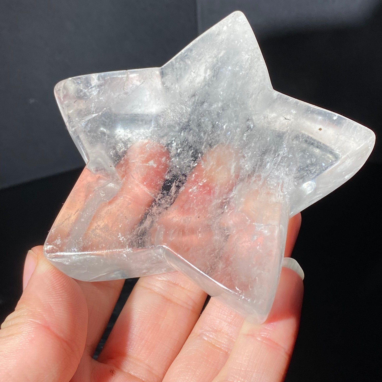 305g Rare clear white pentagram heart  hand-polished reiki healing