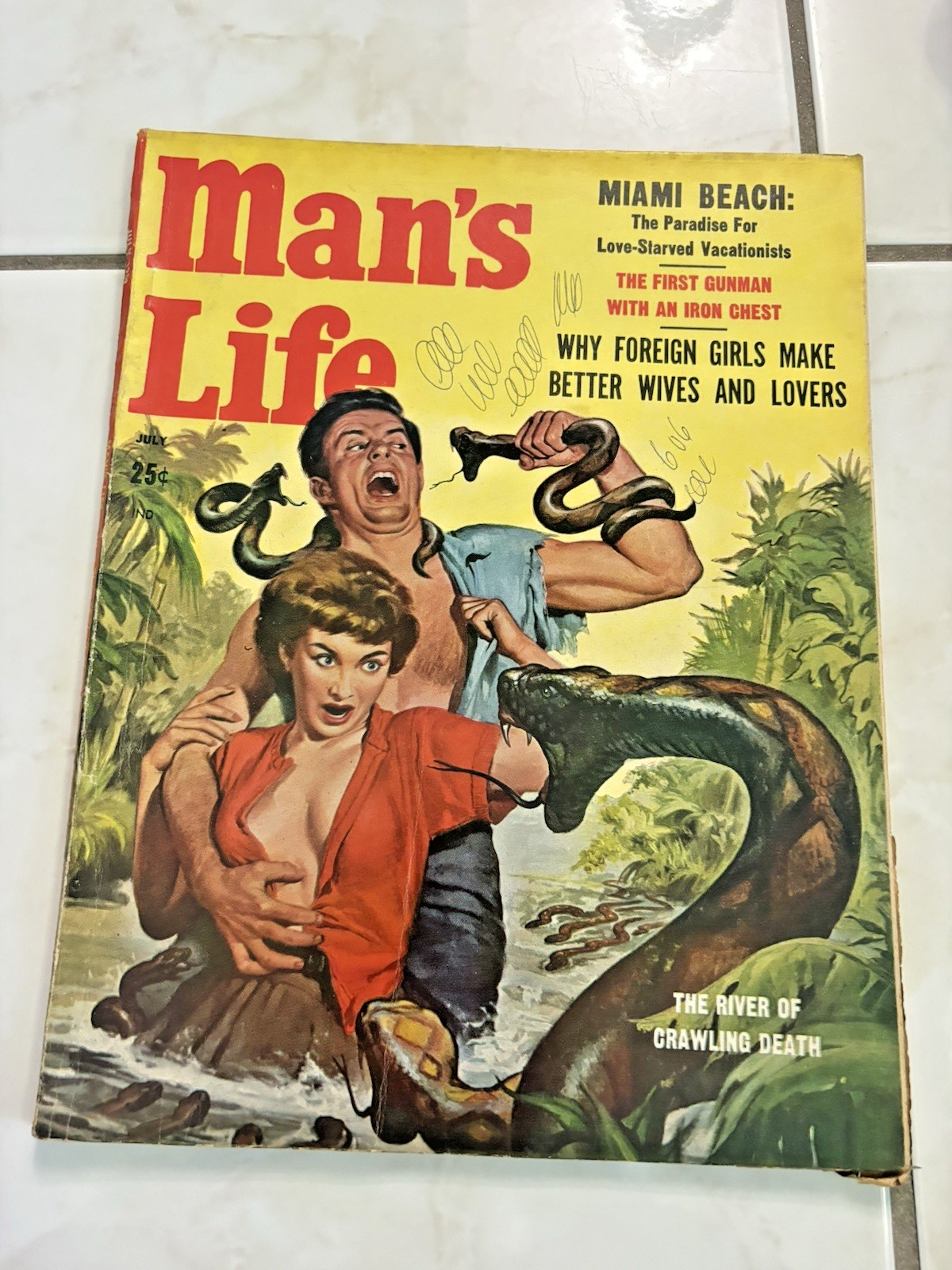 MAN'S Life Magazine 1958 Hulsey Crawling Death Snake Attack Cover