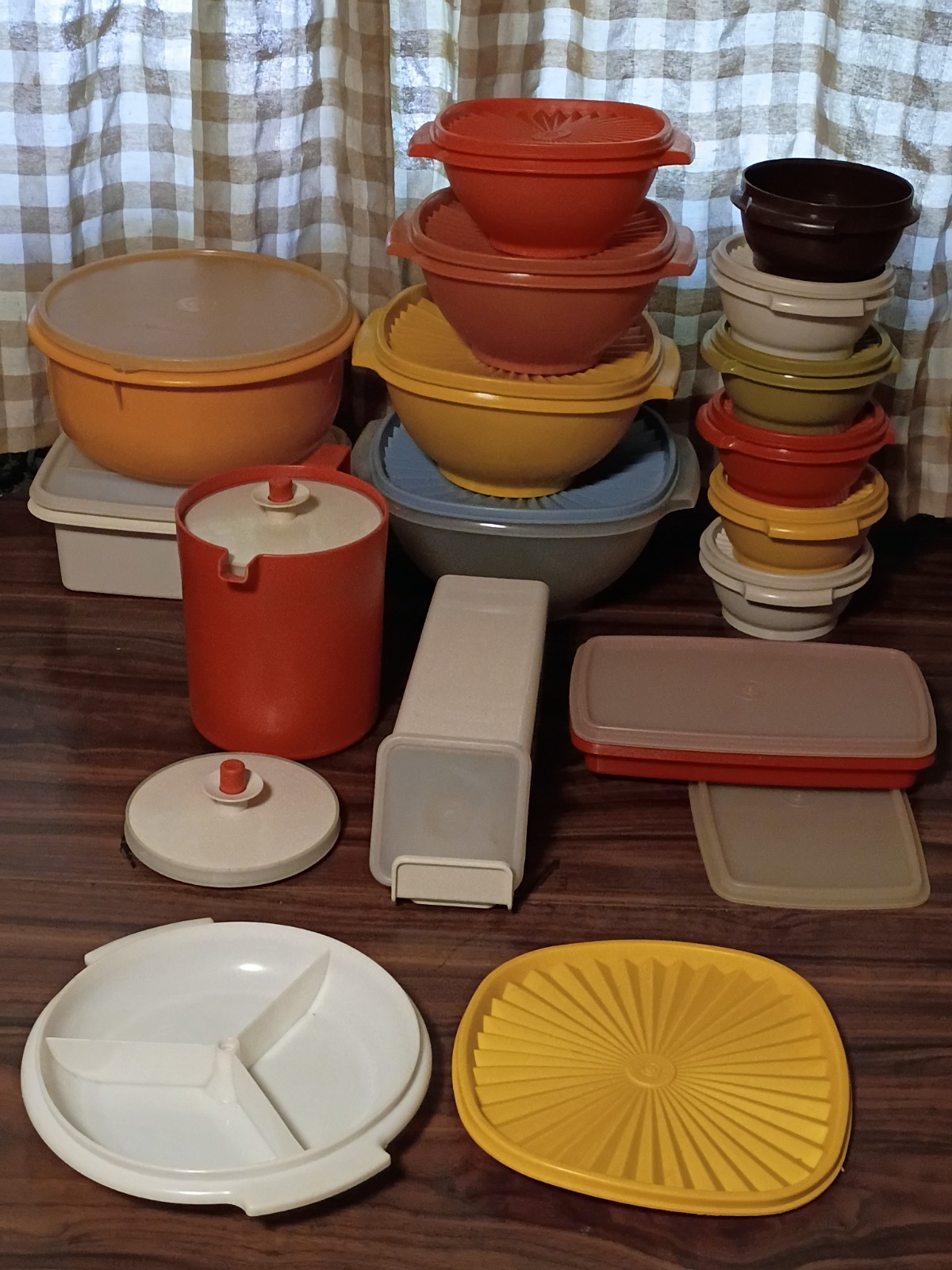 Huge Lot of Vintage Tupperware 1970s Harvest Colors Bowl Lid Container Pitcher