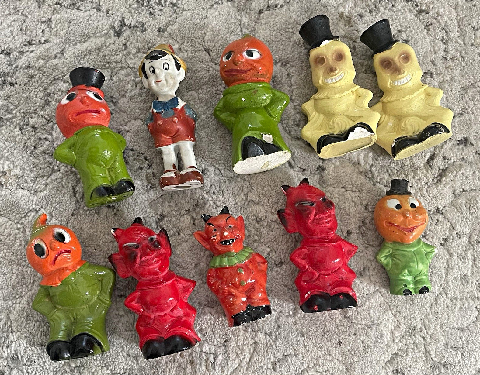 Super Rare Lot of 10 Vintage 1930s Halloween Bisque Figurines