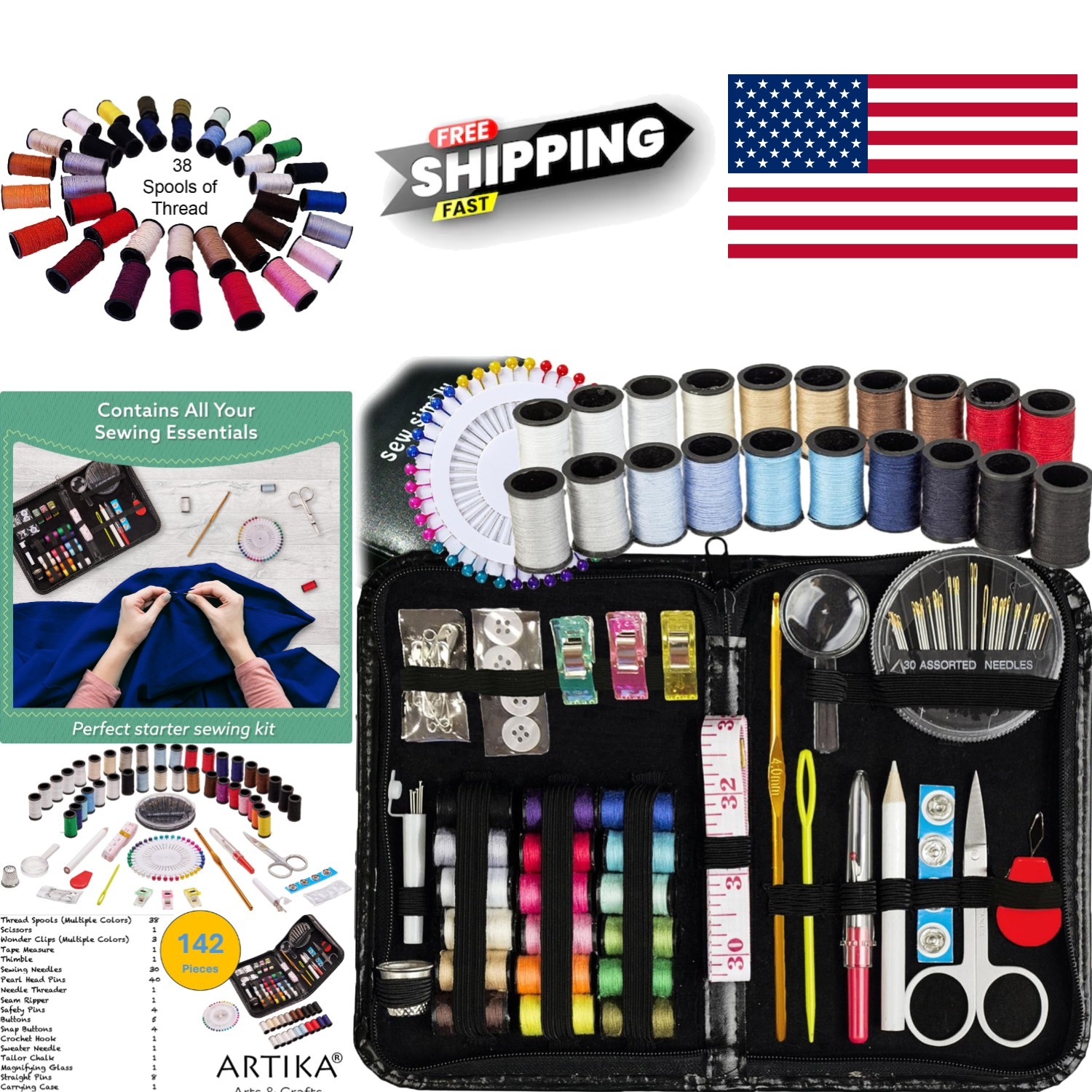 Sewing Kit for Adults and Kids 142 Pieces Portable Travel Case with Accessories