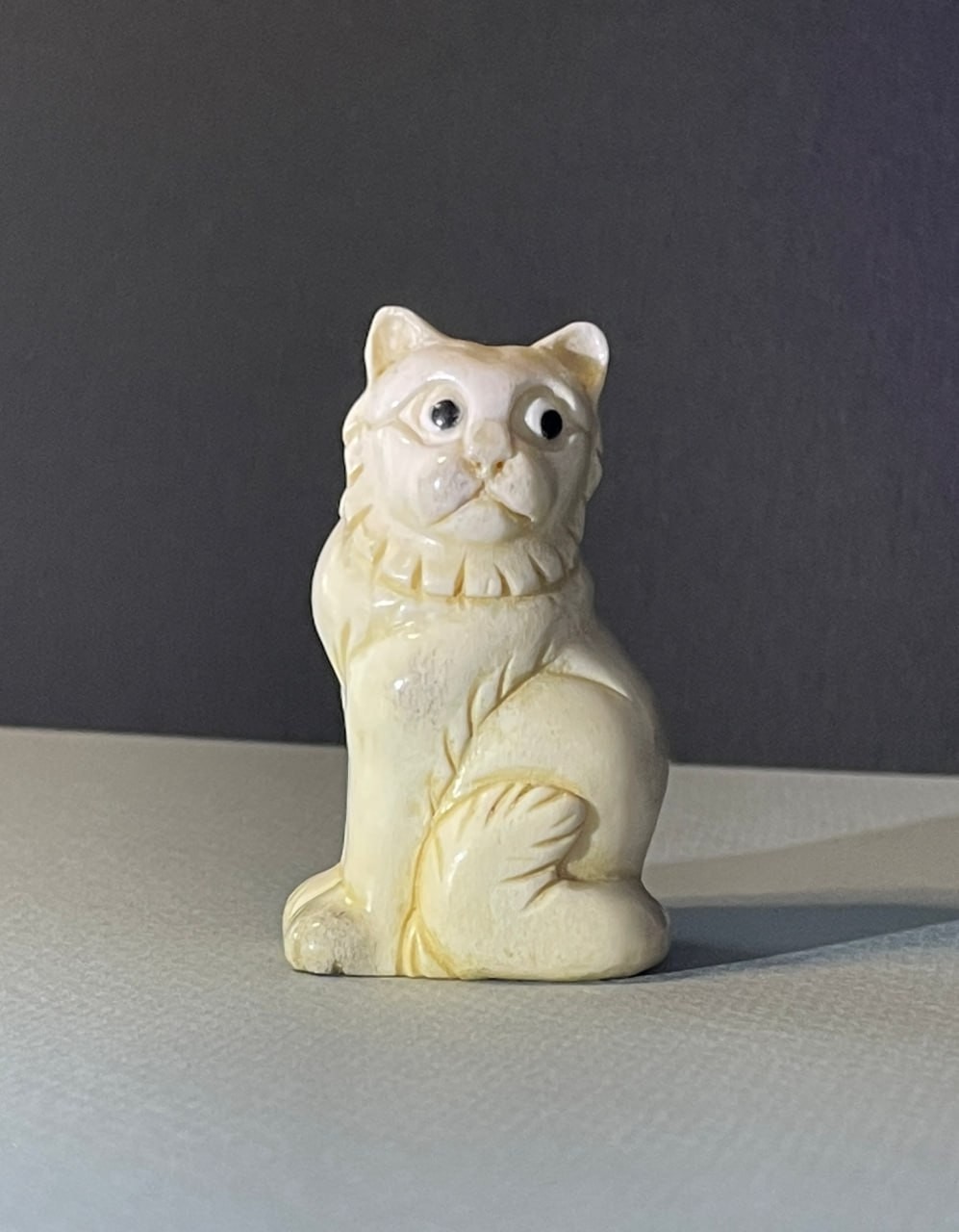 White Cat Handcarved Figurine Lucky Cat Collectible Miniature  Adorable hand