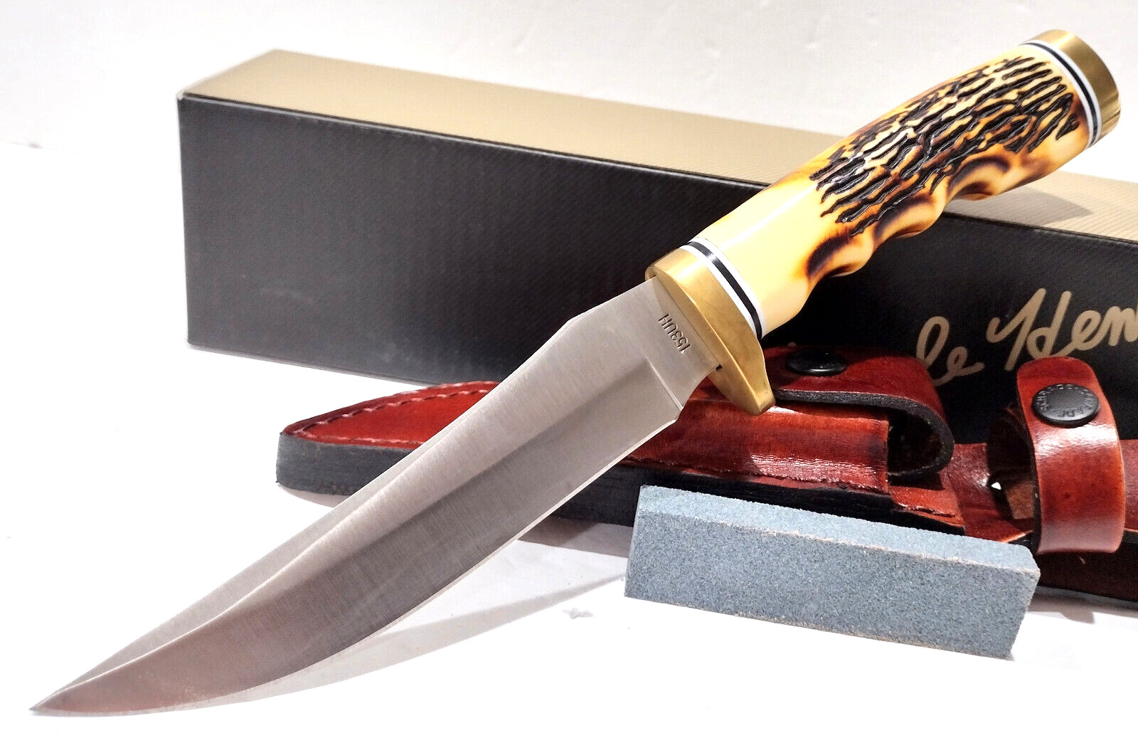 Schrade Uncle Henry Golden Spike Skinning Knife Sharpening Stone Leather Sheath