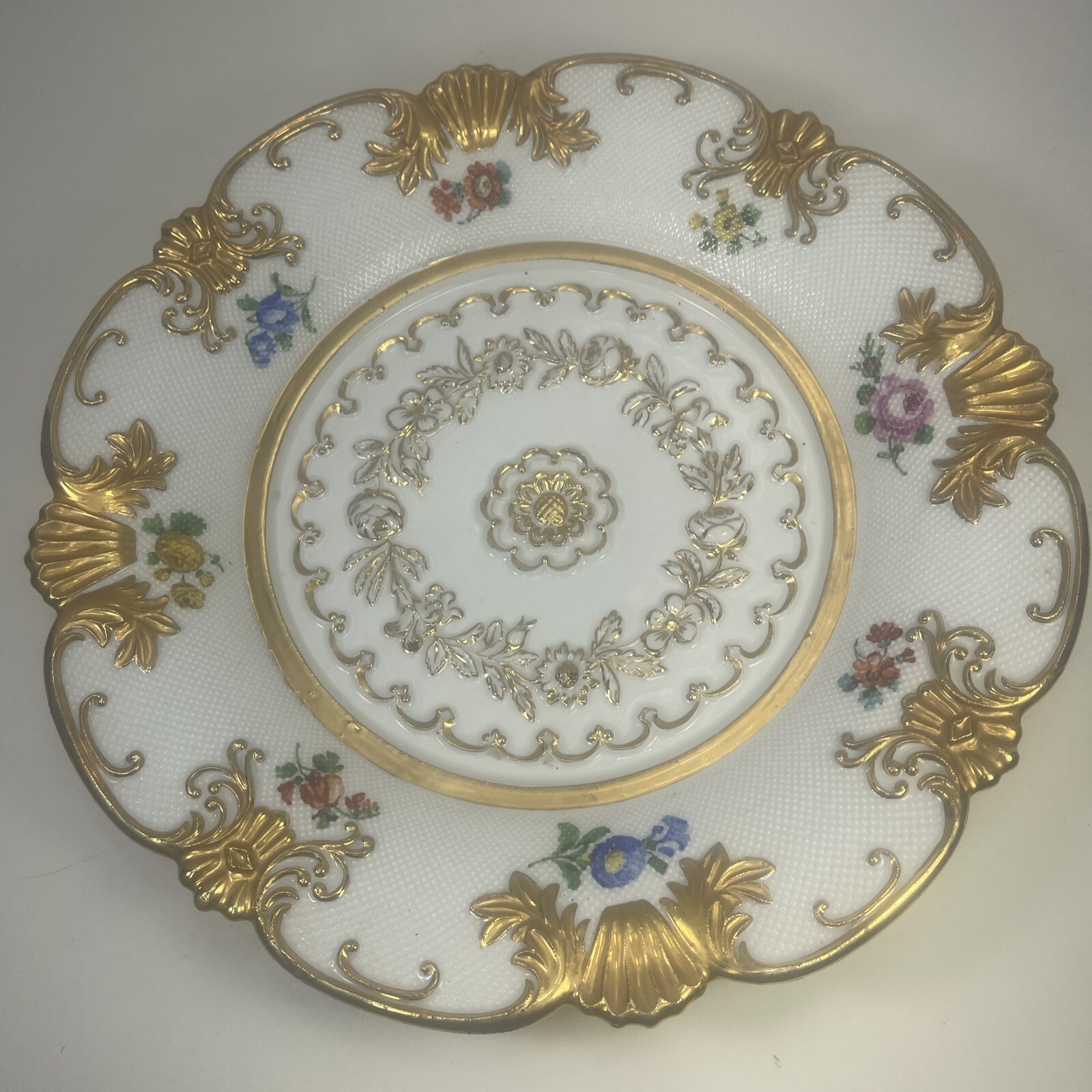 Meissen Florals/ Filigree Gilded Porcelain Bowl/ Platter/ Serving  10.5x1.5