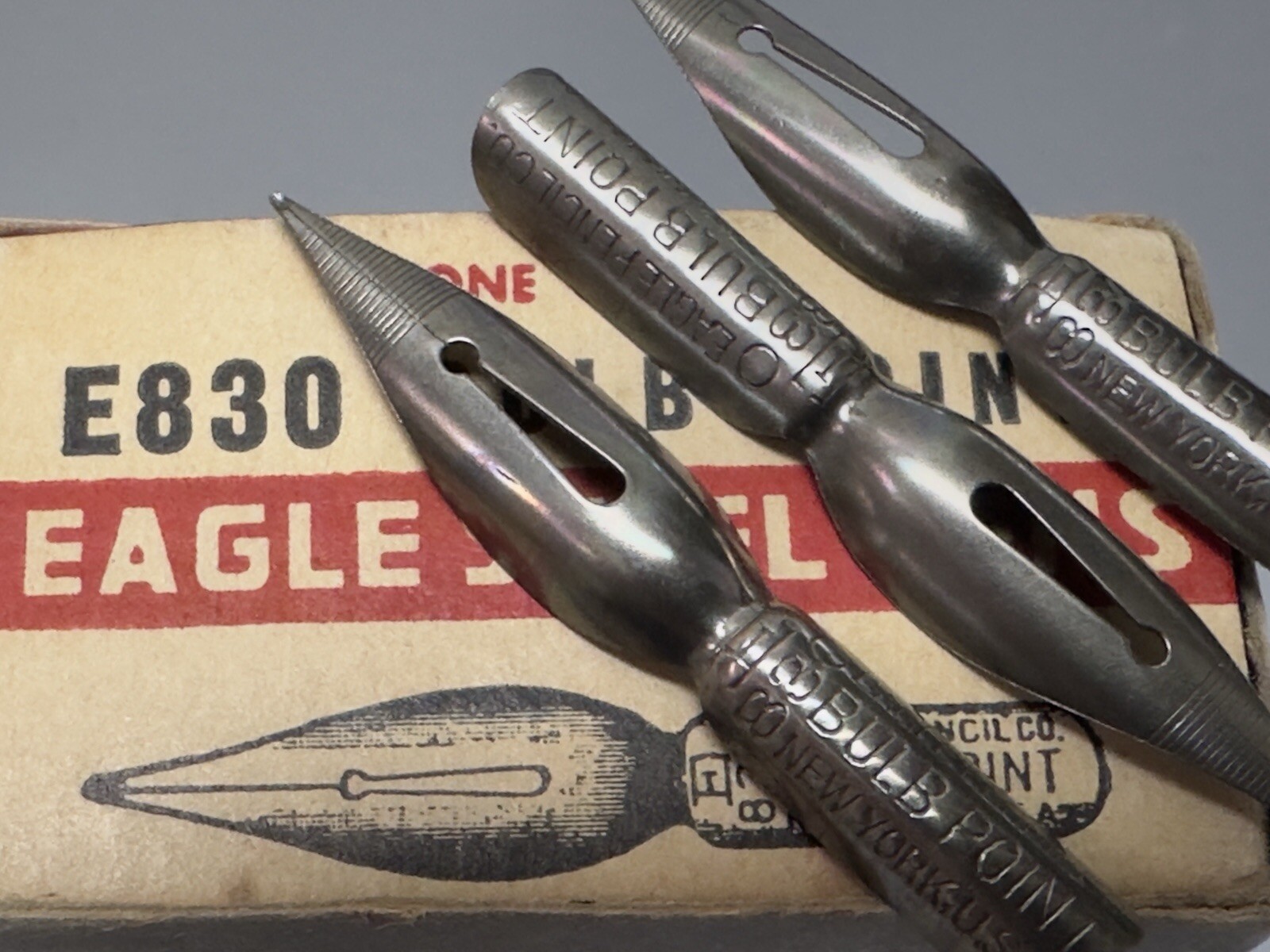 Three Vintage Eagle E830 Bulb Point Dip Pen Nibs