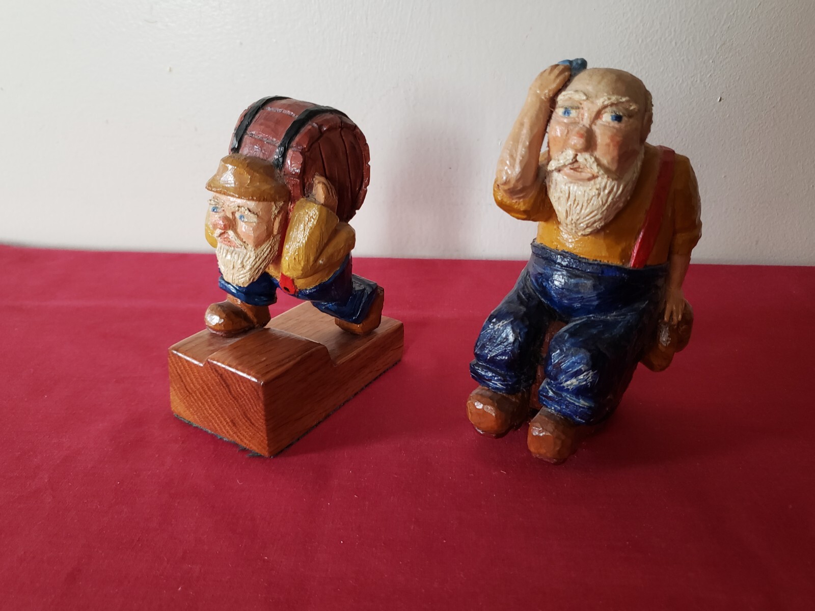Vintage Folk Art Wood Carving - Two Piece Set - 1955