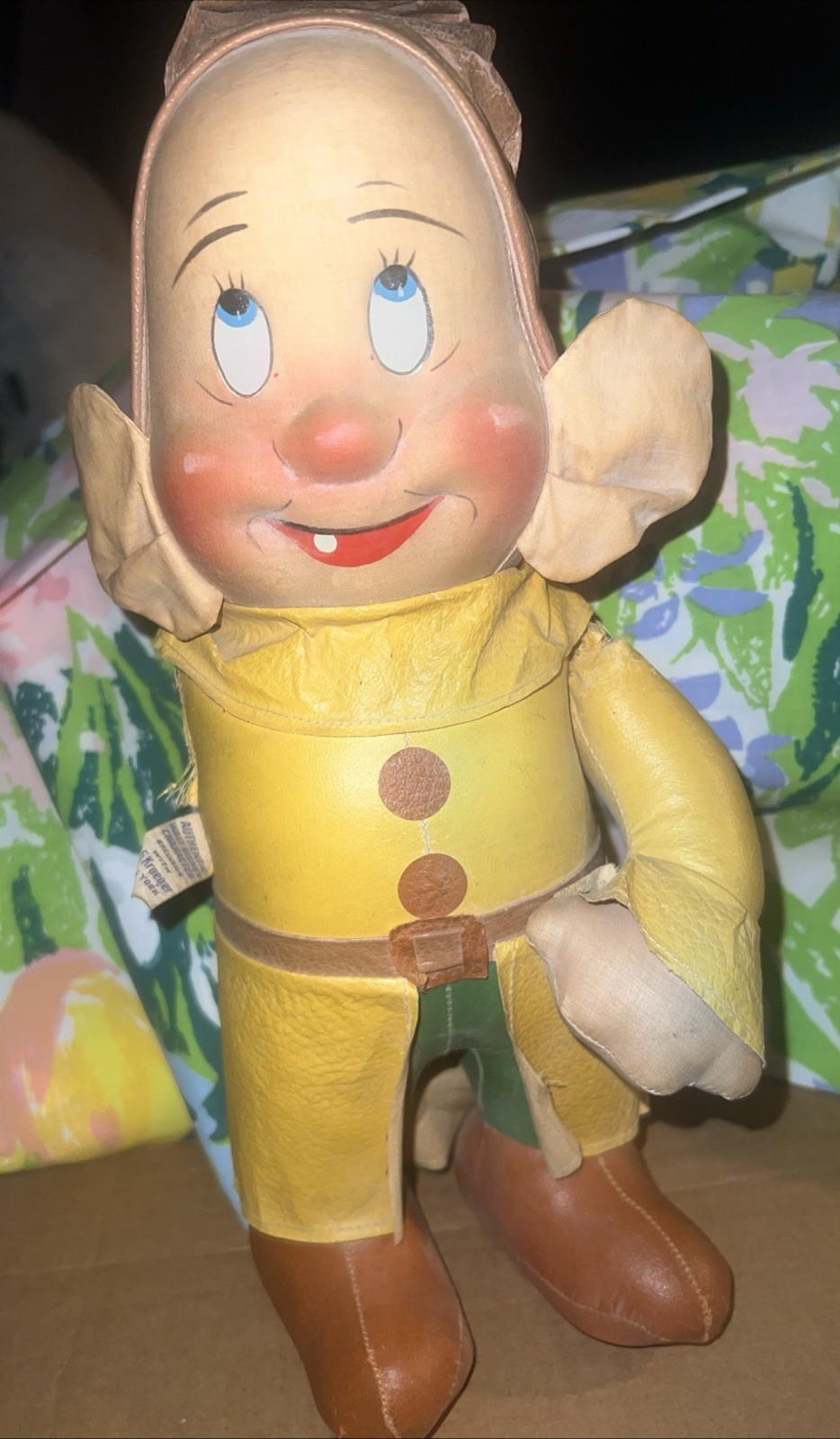 HTF Vintage Oilcloth Face Disney Dopey wind- up Doll -R.G.Krueger WORKS  