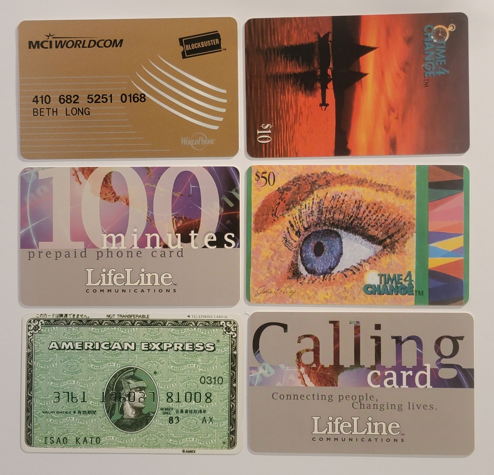 Lot 6 Vintage Phone Cards for Collectors American Express MCI Worldcom Lifeline